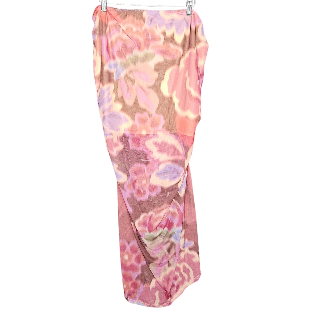 By Anthropologie Ruched Side-Slit Maxi Skirt, Size XL, Pink, NWT - Picture 5 of 11